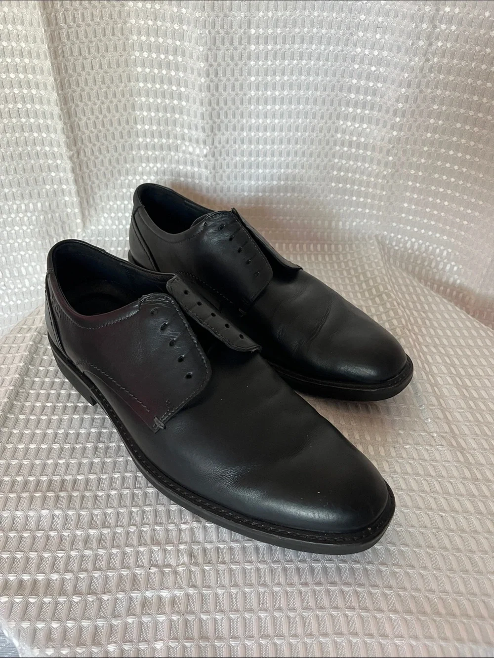 ECCO Black Leather Oxford Dress Shoes EU 45 US 11-11.5 Comfort Slip On Lace Up